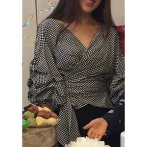 STORETS Gingham wrap style blouse